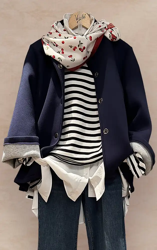 Damenmode - Kombination von Jacke, T-Shirt und Hose mit Basecap aus der aktuellen Frühlings-/Sommerkollektion 2026